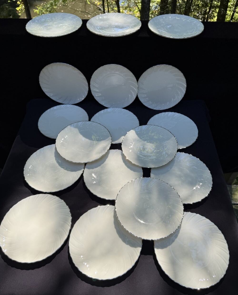 Lenox Weatherly Cup Saucers Set of 18 Ivory Platinum Trim 8” USA All EUC